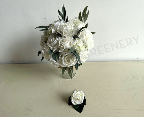 Round Bouquet - White (Real Touch Quality Wedding Bouquet) - Hayley L | ARTISTIC GREENERY