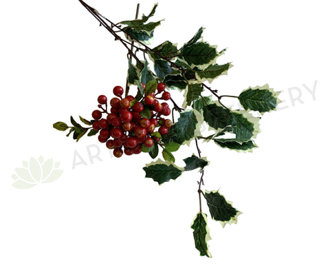 Christmas Holly Foliage 80cm (LEA0086) & Red Berries 33cm (F0165) Artificial Flowers Xmas Perth WA Australia | ARTISTIC GREENERY