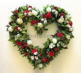 Heart Shaped Floral Wreath (Red & White) 40cm 70cm/ Love Heart Wreath Silk Floral flower wreath Perth Australia / Sympathy Gravestone flowers | ARTISTIC GREENERY