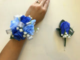 Corsage & Buttonhole - Blue Roses & Silver Ribbon - CB0020 - $56/set