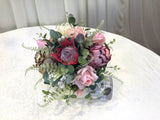 Round Bouquet - Native Flowers & Pink Real Touch Roses - Sarah P