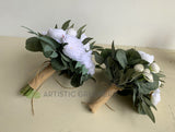 Round Wedding Posy Bouquet - White Peony and Ranunculus Flowers - Tess W | ARTISTIC GREENERY