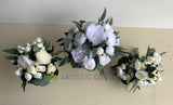 Round Wedding Posy Bouquet - White Peony and Ranunculus Flowers - Tess W | ARTISTIC GREENERY