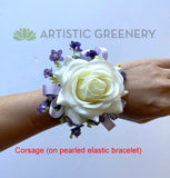 Corsage - Latex White Rose with Liliac Ribbon & Gypso - COR002 | ARTISTIC GREENERY