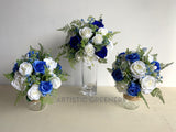 Round Silk Wedding Bouquet - Blue & White - Shirley D | ARTISTIC GREENERY Perth Silk Flowers Florist