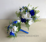 Round Silk Wedding Bouquet - Blue & White - Shirley D | ARTISTIC GREENERY Perth Silk Flowers Florist