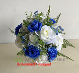 Round Silk Wedding Bouquet - Blue & White - Shirley D | ARTISTIC GREENERY Perth Silk Flowers Florist