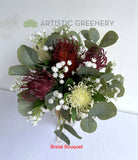 Bridal Bouquet - Synthetic Native Flower Bouquets - White and Burgundy - Courtney F | ARTISTIC GREENERY Wedding Flowers