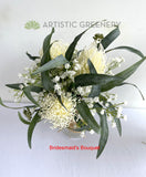 Bridesmaid's Bouquet - Synthetic Native Flower Bouquets - White and Burgundy - Courtney F | ARTISTIC GREENERY Wedding Flowers