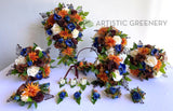 Teardrop Bouquet - Orange / Blue / Brown / Cream - Carmen H (incl Flower Girl Ring / Hoop, Floral Cake Topper etc.) | ARTISTIC GREENERY - Perth's leading silk flowers for weddings WA