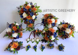 Teardrop Bouquet - Orange / Blue / Brown / Cream - Carmen H (incl Flower Girl Ring / Hoop, Floral Cake Topper etc.) | ARTISTIC GREENERY - Perth's leading silk flowers for weddings WA