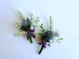 Buttonhole - Scottish Thistle & Guinea Fowl Feather Boutonniere (Product Code: BH006 Robyn) | ARTISTIC GREENERY