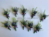 Buttonhole - Scottish Thistle & Guinea Fowl Feather Boutonniere (Product Code: BH006 Robyn) | ARTISTIC GREENERY