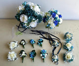 Silk Round Bouquet - Blue / Teal & White - Amy H | ARTISTIC GREENERY Perth Silk Flowers Florist