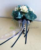 Silk Round Bouquet - Blue / Teal & White - Amy H | ARTISTIC GREENERY Perth Silk Flowers Florist