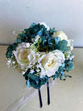 Silk Round Bouquet - Blue / Teal & White - Amy H | ARTISTIC GREENERY Perth Silk Flowers Florist