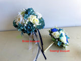 Silk Round Bouquet - Blue / Teal & White - Amy H | ARTISTIC GREENERY Perth Silk Flowers Florist
