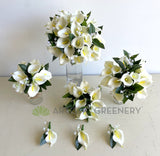 Round Bouquet - White Calla Lily Wedding Posy Real Touch Flowers - Hellen O  | ARTISTIC GREENERY