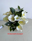 Round Bouquet - White Calla Lily Wedding Posy Real Touch Flowers - Hellen O  | ARTISTIC GREENERY