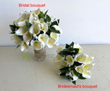 Round Bouquet - White Calla Lily Wedding Posy Real Touch Flowers - Hellen O  | ARTISTIC GREENERY