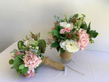 Bridesmaids Round Bouquet - Soft Pink & White Wedding Flowers Mirka O - ARTISTIC GREENERY PERTH