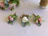 Buttonholes Round Bouquet - Soft Pink & White Wedding Flowers Mirka O - ARTISTIC GREENERY PERTH