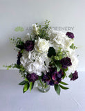 FA11127 - White & Purple Hydrangea & Roses Floral Arrangement (60cm Height) REF: Paula | ARTISTIC GREENERY- high quality faux floral arrangement with water gel
