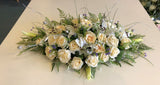 White & Silver Casket Spray / Memorial Flowers 70cm & 100cm Long - SYM0036