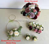 Round Bouquet / Metal Rings Bouquet - Burgundy / Dusty Pink / Cream - Brock A | ARTISTIC GREENERY