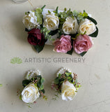 Round Bouquet / Metal Rings Bouquet - Burgundy / Dusty Pink / Cream - Brock A | ARTISTIC GREENERY
