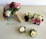 Round Bouquet / Metal Rings Bouquet - Burgundy / Dusty Pink / Cream - Brock A | ARTISTIC GREENERY