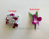 Artificial Flower Corsage & Buttonhole - Singapore Orchid - $53/set CB0038 | ARTISTIC GREENERY School Ball Perth Australia Custom-made Cheap buttonholes 