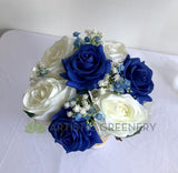 Tossing Bouquet - Cascade Teardrop Wedding Bouquet - White & Blue - Kelly P - custom made wedding bouquet Australia | ARTISTIC GREENERY