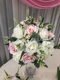 Pink roses white peony snapdragons bouquet