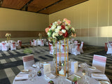 For Hire - Dusty Pink and Burgundy Grand Floral Centrepiece on Gold Stand 100cm (Code: HI0034GUEST) | ARTISTIC GREENERY
