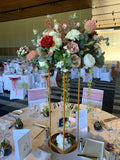For Hire - Dusty Pink and Burgundy Grand Floral Centrepiece on Gold Stand 100cm (Code: HI0034GUEST) | ARTISTIC GREENERY