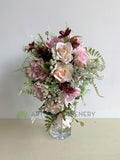 Silk Flower Teardrop Bouquet - Burgundy & Pink - Lauren F | ARTISTIC GREENERY