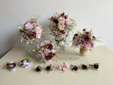 Silk Flower Teardrop Bouquet - Burgundy & Pink - Lauren F | ARTISTIC GREENERY
