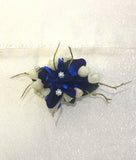 Corsage - Blue Orchid with Gold Twigs & Pearls- Ariana