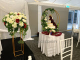For Hire - White and Burgundy Grand Floral Centrepiece on Gold Stand 80cm (Code: HI0036) Kim | ARTISTIC GREENERY