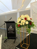 For Hire - White and Burgundy Grand Floral Centrepiece on Gold Stand 80cm (Code: HI0036) Kim | ARTISTIC GREENERY