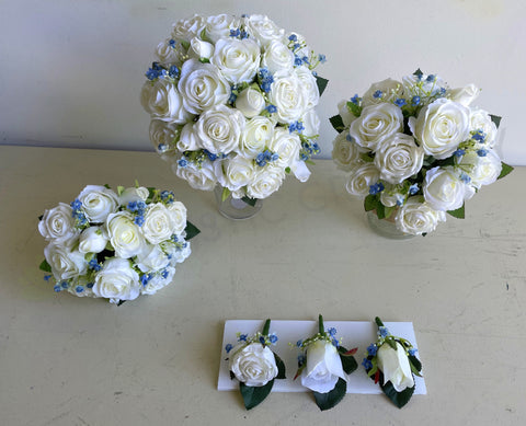 Silk Round Bouquet - Blue & White Wedding Bouquets - Jodi S | ARTISTIC GREENERY Perth Silk Flowers Florist