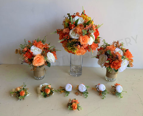 Round Wedding Bouquet - Orange & White - Joy Y | ARTISTIC GREENERY