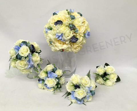 Round Bouquet - White & Pale Blue - Kathy L