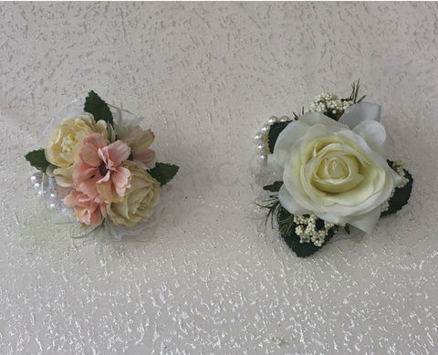Corsage - White Rose with Wild Sago & Pink Small Flowers - Katie