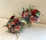 Bridesmaids bouquets - Teardrop Bouquet - Burgundy Dusty Pink & Blue - Kelsi C | ARTISTIC GREENERY