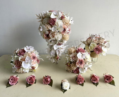 Teardrop Bouquet - Dusty Pink & White - Kristen B | ARTISTIC GREENERY | WA Perth Australia Silk Wedding Bouquets Specialist