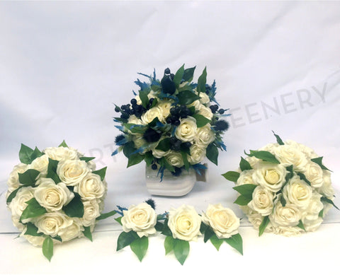 Round Bouquet - Scottish Thistles & White Roses - Krystle D