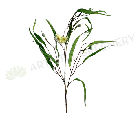 LEA0107 Imitation Gum Blossom / Gum Leaves with Pods & White Flowers 103cm | ARTISTIC GREENERY