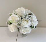 Round Bouquet - Silk White Rose Bouquet - Laura H | ARTISTIC GREENERY | Perth Australia